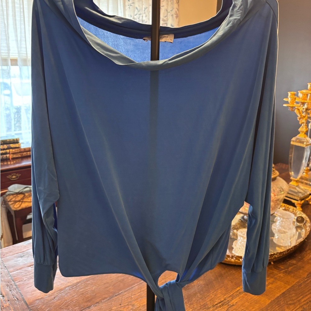 Lola & Sophie Teal Long Sleeve Off the shoulder Tie-Front Top